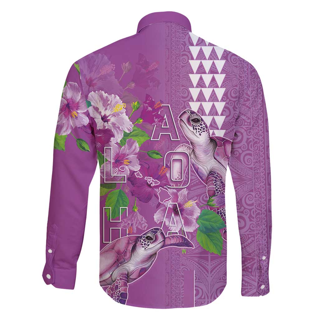 Hawaii Aloha Turtle Hibiscus and Leaves Family Matching Off Shoulder Short Dress and Hawaiian Shirt with Polynesian and Kakau Tattoos Lilac Color - Polynesian Pride
