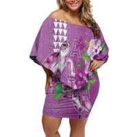 Hawaii Aloha Turtle Hibiscus and Leaves Family Matching Off Shoulder Short Dress and Hawaiian Shirt with Polynesian and Kakau Tattoos Lilac Color - Polynesian Pride