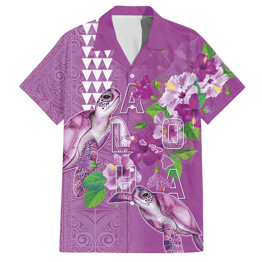 Hawaii Aloha Turtle Hibiscus and Leaves Family Matching Puletasi and Hawaiian Shirt with Polynesian and Kakau Tattoos Lilac Color - Polynesian Pride