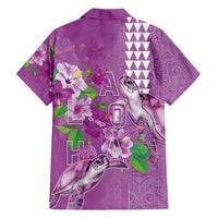 Hawaii Aloha Turtle Hibiscus and Leaves Family Matching Puletasi and Hawaiian Shirt with Polynesian and Kakau Tattoos Lilac Color - Polynesian Pride