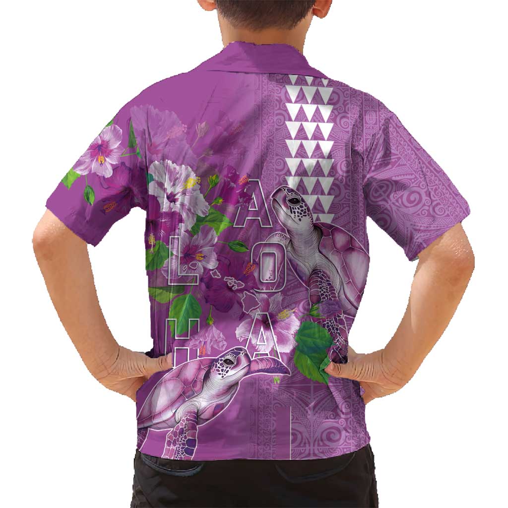 Hawaii Aloha Turtle Hibiscus and Leaves Family Matching Summer Maxi Dress and Hawaiian Shirt with Polynesian and Kakau Tattoos Lilac Color - Polynesian Pride