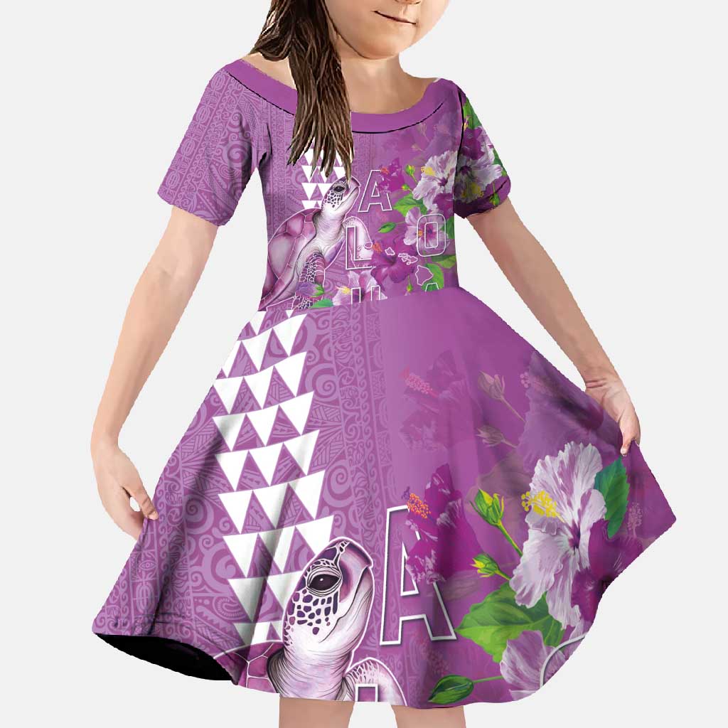 Hawaii Aloha Turtle Hibiscus and Leaves Family Matching Summer Maxi Dress and Hawaiian Shirt with Polynesian and Kakau Tattoos Lilac Color - Polynesian Pride