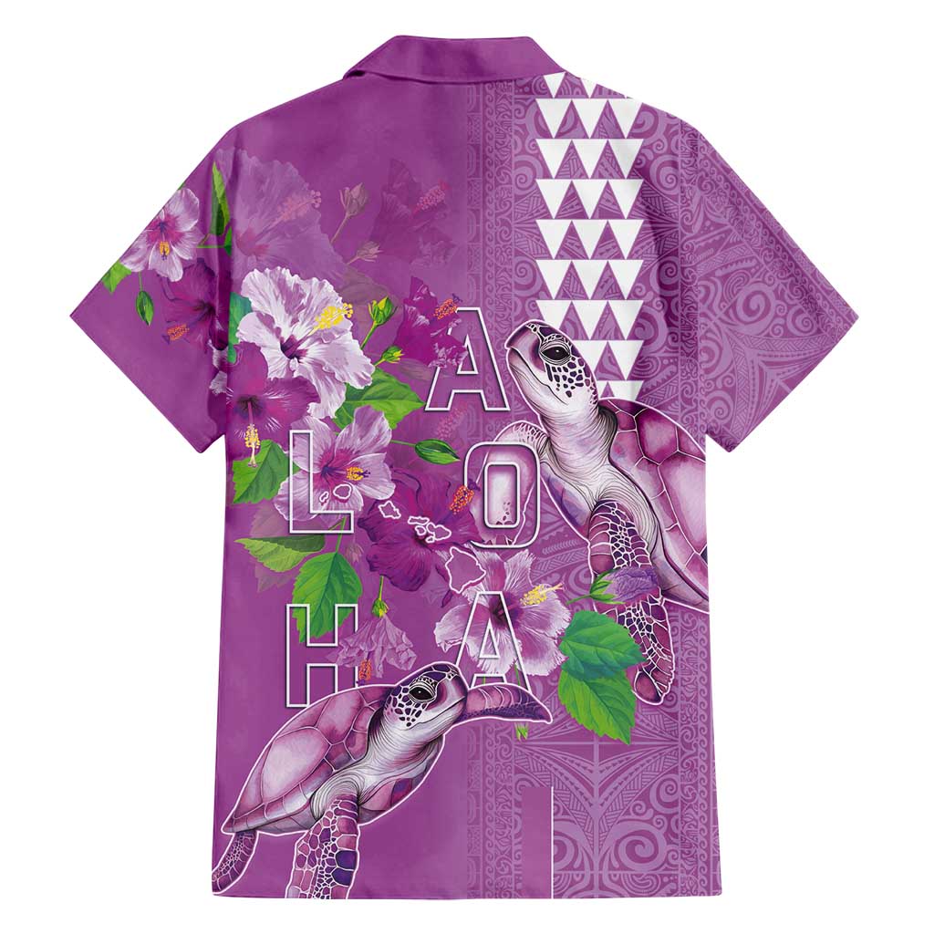 Hawaii Aloha Turtle Hibiscus and Leaves Family Matching Summer Maxi Dress and Hawaiian Shirt with Polynesian and Kakau Tattoos Lilac Color - Polynesian Pride