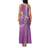 Hawaii Aloha Turtle Hibiscus and Leaves Family Matching Tank Maxi Dress and Hawaiian Shirt with Polynesian and Kakau Tattoos Lilac Color - Polynesian Pride
