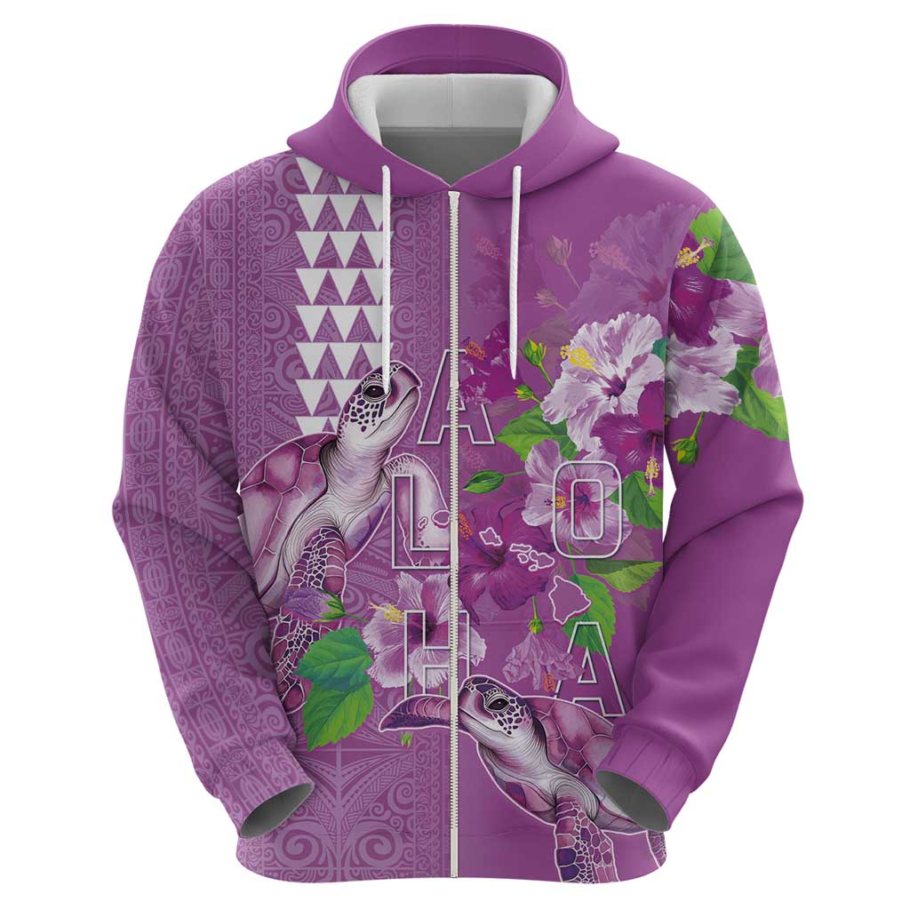 Hawaii Aloha Turtle Hibiscus and Leaves Hoodie with Polynesian and Kakau Tattoos Lilac Color - Polynesian Pride