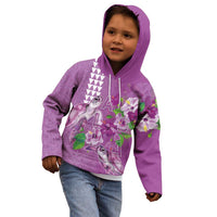 Hawaii Aloha Turtle Hibiscus and Leaves Kid Hoodie with Polynesian and Kakau Tattoos Lilac Color - Polynesian Pride