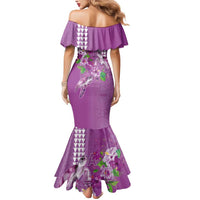 Hawaii Aloha Turtle Hibiscus and Leaves Mermaid Dress with Polynesian and Kakau Tattoos Lilac Color - Polynesian Pride