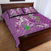 Hawaii Aloha Turtle Hibiscus and Leaves Quilt Bed Set with Polynesian and Kakau Tattoos Lilac Color - Polynesian Pride