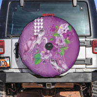 Hawaii Aloha Turtle Hibiscus and Leaves Spare Tire Cover with Polynesian and Kakau Tattoos Lilac Color - Polynesian Pride