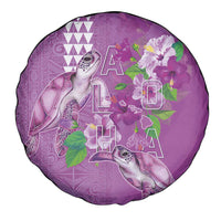 Hawaii Aloha Turtle Hibiscus and Leaves Spare Tire Cover with Polynesian and Kakau Tattoos Lilac Color - Polynesian Pride