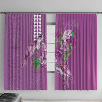 Hawaii Aloha Turtle Hibiscus and Leaves Window Curtain with Polynesian and Kakau Tattoos Lilac Color - Polynesian Pride