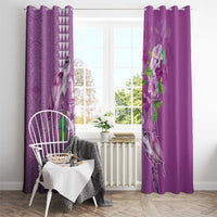 Hawaii Aloha Turtle Hibiscus and Leaves Window Curtain with Polynesian and Kakau Tattoos Lilac Color - Polynesian Pride