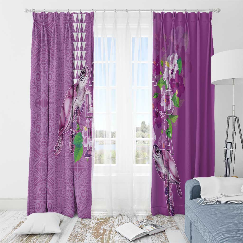 Hawaii Aloha Turtle Hibiscus and Leaves Window Curtain with Polynesian and Kakau Tattoos Lilac Color - Polynesian Pride