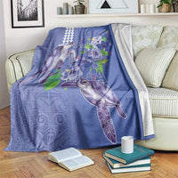 Hawaii Aloha Turtle Hibiscus and Leaves Blanket with Polynesian and Kakau Tattoos Denim Color - Polynesian Pride
