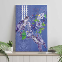 Hawaii Aloha Turtle Hibiscus and Leaves Canvas Wall Art with Polynesian and Kakau Tattoos Denim Color - Polynesian Pride