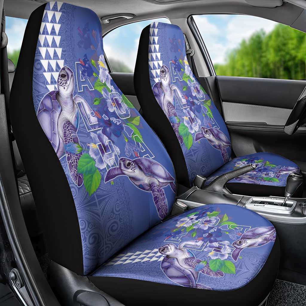 Hawaii Aloha Turtle Hibiscus and Leaves Car Seat Cover with Polynesian and Kakau Tattoos Denim Color - Polynesian Pride