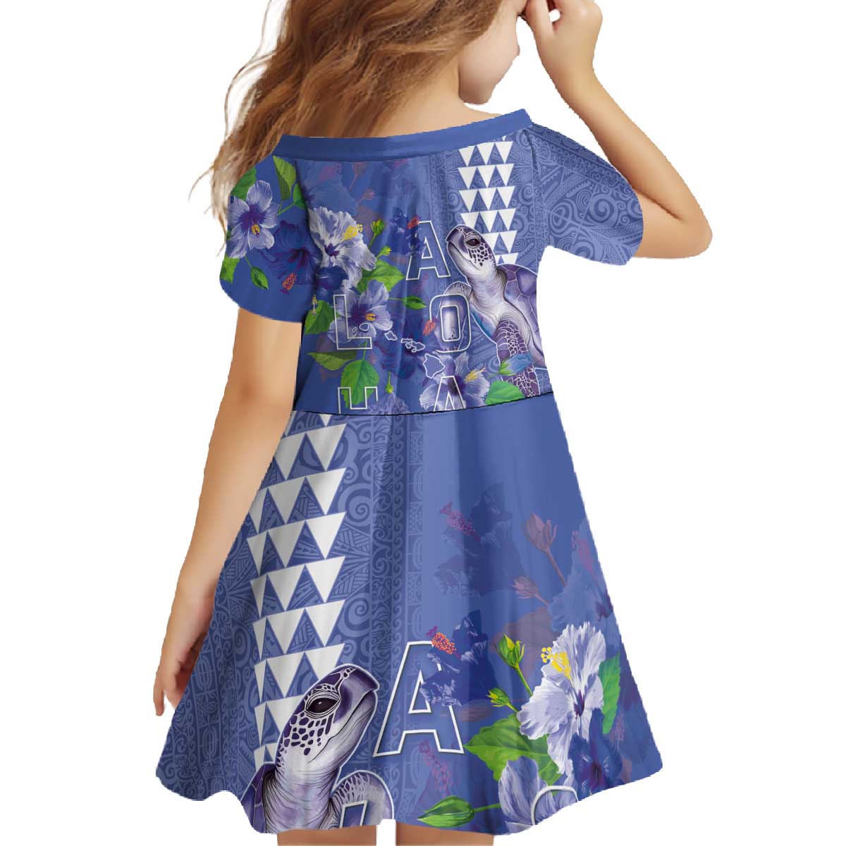 Hawaii Aloha Turtle Hibiscus and Leaves Family Matching Off The Shoulder Long Sleeve Dress and Hawaiian Shirt with Polynesian and Kakau Tattoos Denim Color - Polynesian Pride