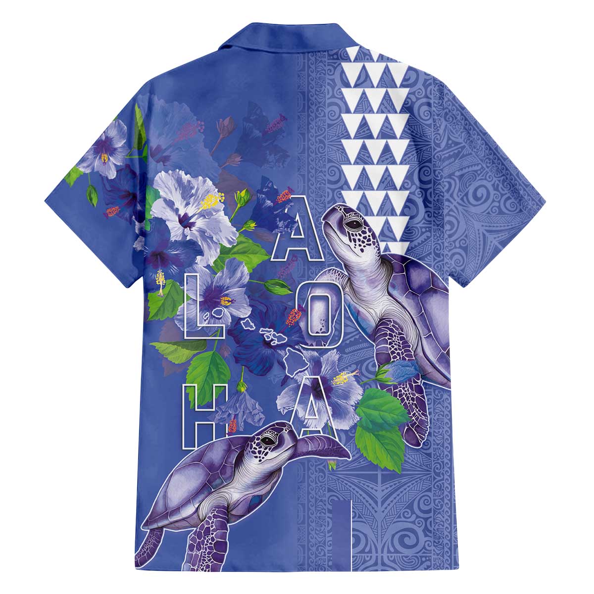 Hawaii Aloha Turtle Hibiscus and Leaves Family Matching Off The Shoulder Long Sleeve Dress and Hawaiian Shirt with Polynesian and Kakau Tattoos Denim Color - Polynesian Pride