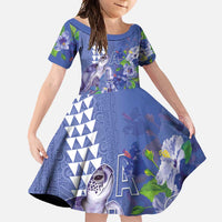 Hawaii Aloha Turtle Hibiscus and Leaves Family Matching Off Shoulder Maxi Dress and Hawaiian Shirt with Polynesian and Kakau Tattoos Denim Color - Polynesian Pride