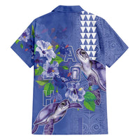 Hawaii Aloha Turtle Hibiscus and Leaves Family Matching Off Shoulder Maxi Dress and Hawaiian Shirt with Polynesian and Kakau Tattoos Denim Color - Polynesian Pride