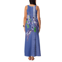 Hawaii Aloha Turtle Hibiscus and Leaves Family Matching Tank Maxi Dress and Hawaiian Shirt with Polynesian and Kakau Tattoos Denim Color - Polynesian Pride