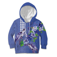 Hawaii Aloha Turtle Hibiscus and Leaves Kid Hoodie with Polynesian and Kakau Tattoos Denim Color - Polynesian Pride