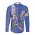 Hawaii Aloha Turtle Hibiscus and Leaves Long Sleeve Button Shirt with Polynesian and Kakau Tattoos Denim Color - Polynesian Pride