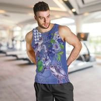 Hawaii Aloha Turtle Hibiscus and Leaves Men Tank Top with Polynesian and Kakau Tattoos Denim Color - Polynesian Pride