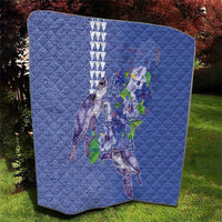 Hawaii Aloha Turtle Hibiscus and Leaves Quilt with Polynesian and Kakau Tattoos Denim Color - Polynesian Pride