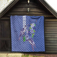 Hawaii Aloha Turtle Hibiscus and Leaves Quilt with Polynesian and Kakau Tattoos Denim Color - Polynesian Pride