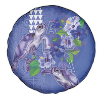 Hawaii Aloha Turtle Hibiscus and Leaves Spare Tire Cover with Polynesian and Kakau Tattoos Denim Color - Polynesian Pride