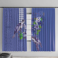 Hawaii Aloha Turtle Hibiscus and Leaves Window Curtain with Polynesian and Kakau Tattoos Denim Color - Polynesian Pride