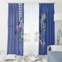 Hawaii Aloha Turtle Hibiscus and Leaves Window Curtain with Polynesian and Kakau Tattoos Denim Color - Polynesian Pride