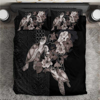 Hawaii Aloha Turtle Hibiscus and Leaves Bedding Set with Polynesian and Kakau Tattoos Black Color - Polynesian Pride