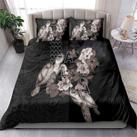 Hawaii Aloha Turtle Hibiscus and Leaves Bedding Set with Polynesian and Kakau Tattoos Black Color - Polynesian Pride