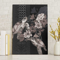 Hawaii Aloha Turtle Hibiscus and Leaves Canvas Wall Art with Polynesian and Kakau Tattoos Black Color - Polynesian Pride