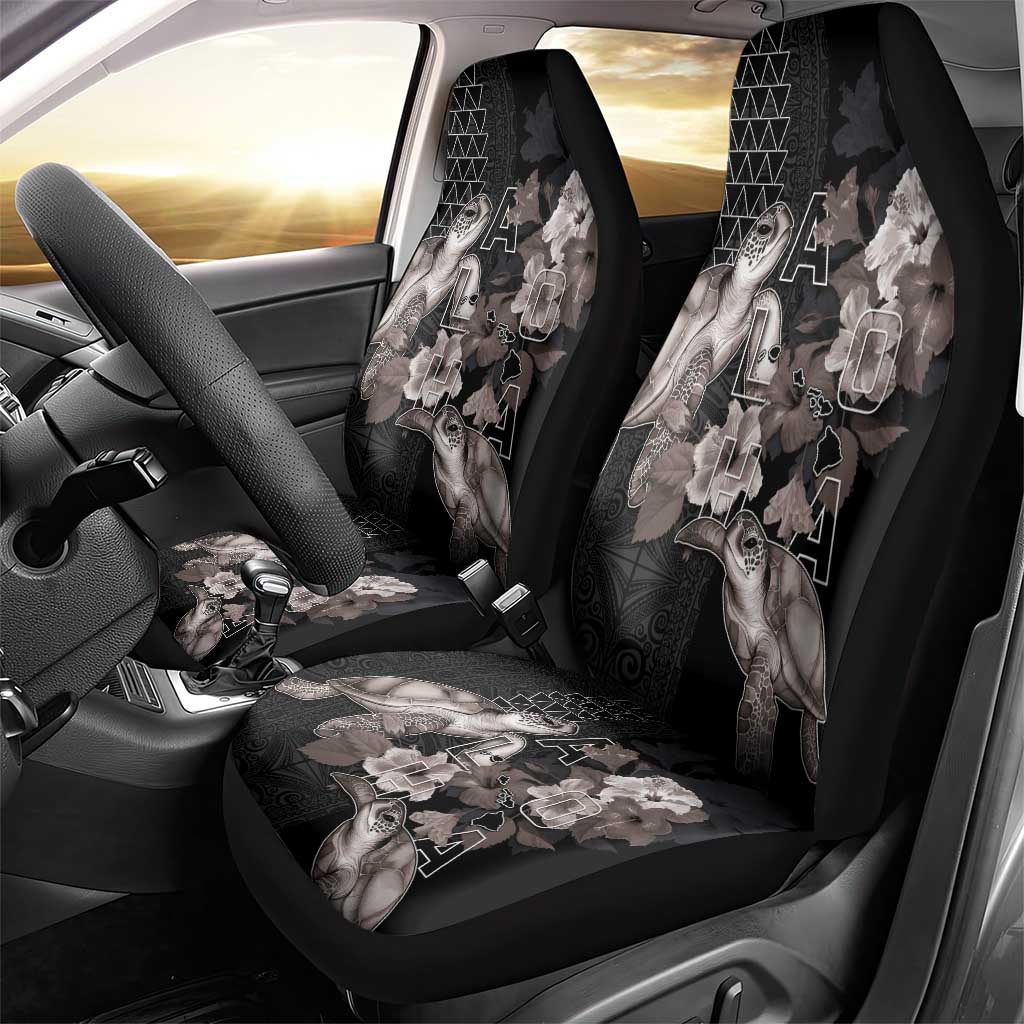 Hawaii Aloha Turtle Hibiscus and Leaves Car Seat Cover with Polynesian and Kakau Tattoos Black Color - Polynesian Pride