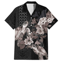 Hawaii Aloha Turtle Hibiscus and Leaves Family Matching Off Shoulder Maxi Dress and Hawaiian Shirt with Polynesian and Kakau Tattoos Black Color - Polynesian Pride