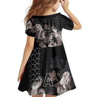 Hawaii Aloha Turtle Hibiscus and Leaves Family Matching Off Shoulder Short Dress and Hawaiian Shirt with Polynesian and Kakau Tattoos Black Color - Polynesian Pride