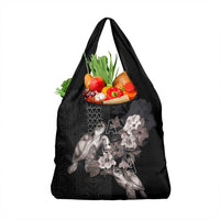 Hawaii Aloha Turtle Hibiscus and Leaves Grocery Bag with Polynesian and Kakau Tattoos Black Color - Polynesian Pride
