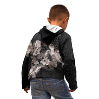 Hawaii Aloha Turtle Hibiscus and Leaves Kid Hoodie with Polynesian and Kakau Tattoos Black Color - Polynesian Pride
