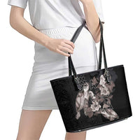 Hawaii Aloha Turtle Hibiscus and Leaves Leather Tote Bag with Polynesian and Kakau Tattoos Black Color - Polynesian Pride