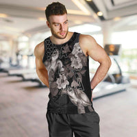 Hawaii Aloha Turtle Hibiscus and Leaves Men Tank Top with Polynesian and Kakau Tattoos Black Color - Polynesian Pride