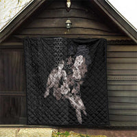 Hawaii Aloha Turtle Hibiscus and Leaves Quilt with Polynesian and Kakau Tattoos Black Color - Polynesian Pride