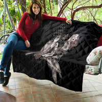 Hawaii Aloha Turtle Hibiscus and Leaves Quilt with Polynesian and Kakau Tattoos Black Color - Polynesian Pride