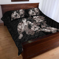 Hawaii Aloha Turtle Hibiscus and Leaves Quilt Bed Set with Polynesian and Kakau Tattoos Black Color - Polynesian Pride