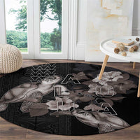 Hawaii Aloha Turtle Hibiscus and Leaves Round Carpet with Polynesian and Kakau Tattoos Black Color - Polynesian Pride