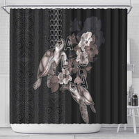 Hawaii Aloha Turtle Hibiscus and Leaves Shower Curtain with Polynesian and Kakau Tattoos Black Color - Polynesian Pride