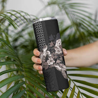 Hawaii Aloha Turtle Hibiscus and Leaves Skinny Tumbler with Polynesian and Kakau Tattoos Black Color - Polynesian Pride
