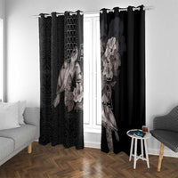Hawaii Aloha Turtle Hibiscus and Leaves Window Curtain with Polynesian and Kakau Tattoos Black Color - Polynesian Pride